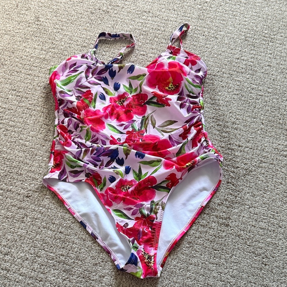 Nicole Miller Floral One-Piece Swimsuit in Pink & Green never worn - Picture 2 of 5